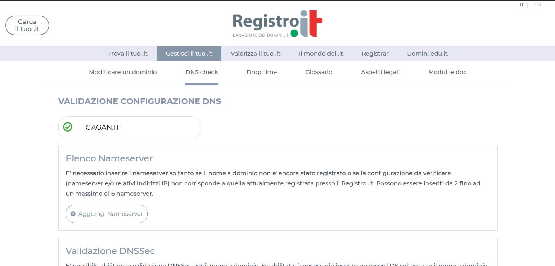 Verifica DNS Registrar .it